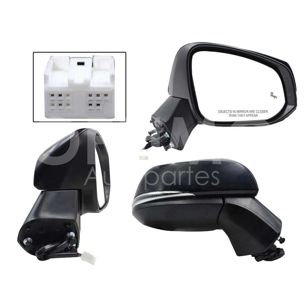 TOYOTA RAV-4 2019 2020 2021 2022 2023 2024 ESPEJO DER ELECT NEGRO P/PINTAR C/LUZ DIREC C/DESEM C/DETECTOR PU CIEGO (8PINES)