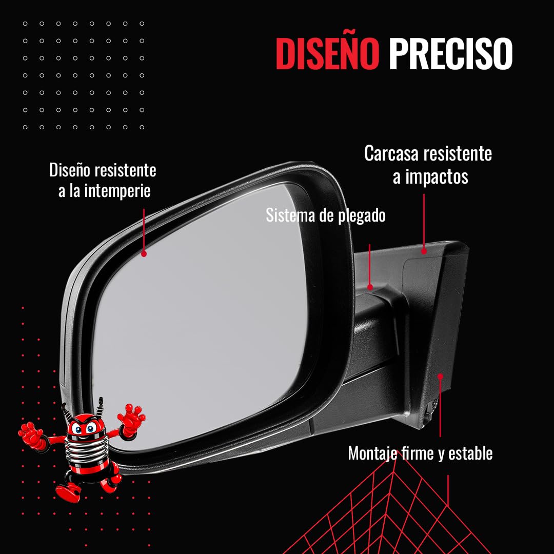 KIA RIO 2018 2019 2020 2021 2022 2023 ESPEJO DER ELECT NEGRO P/PINTAR C/LUZ DIREC C/DESEM ELECTROABATIBLE (8PINES)