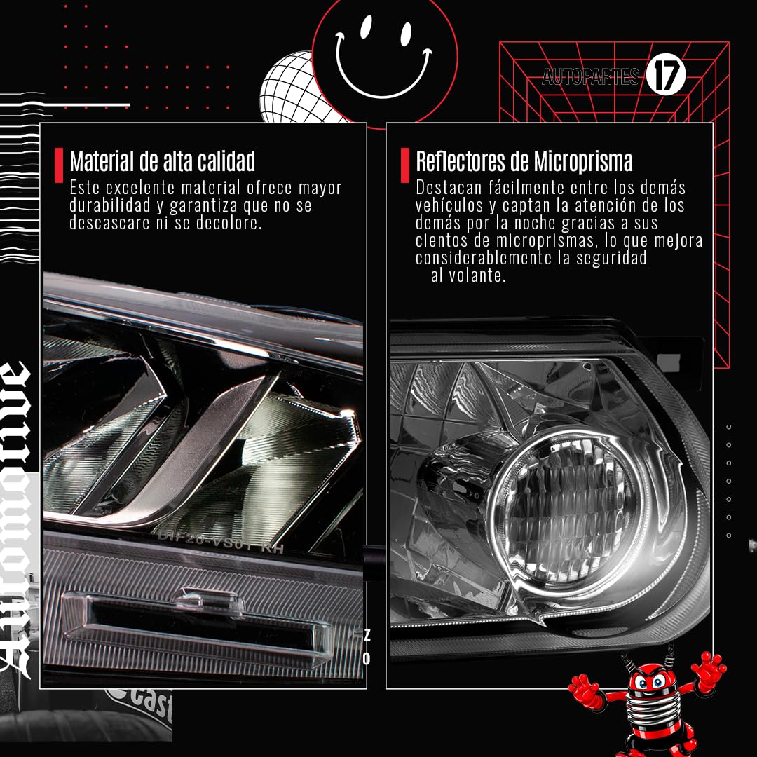 Faro Izquierdo Compatible con RAM 1500 1994 1995 1996 1997 1998 1999 2000 2001 F/CROMADO C/CUARTO C/CARCAZA C/MICA AMBAR