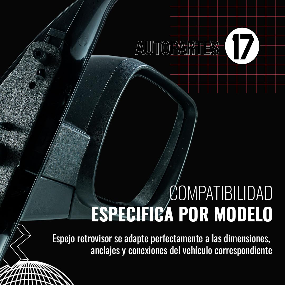 CHRYSLER / DODGE GRAND CARAVAN 2008 2009 2010 2011 2012 2013 2014 2015 2016 ESPEJO DER ELECT NEGRO P/PINTAR (3PINES) (TOWN & COUNTRY 08-16)