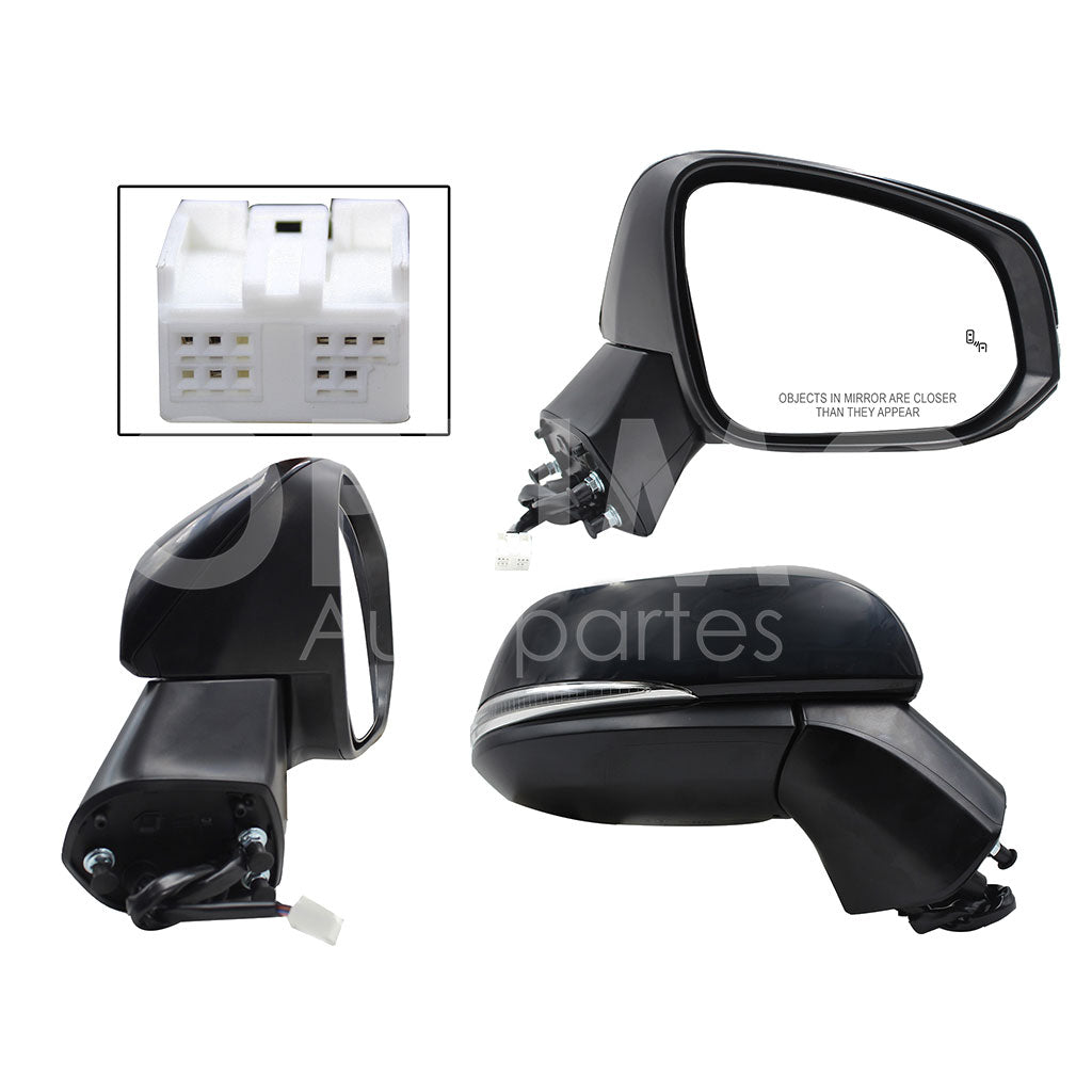 TOYOTA RAV-4 2019 2020 2021 2022 2023 2024 ESPEJO DER ELECT NEGRO P/PINTAR C/LUZ DIREC C/DESEM C/DETECTOR PU CIEGO (8PINES)