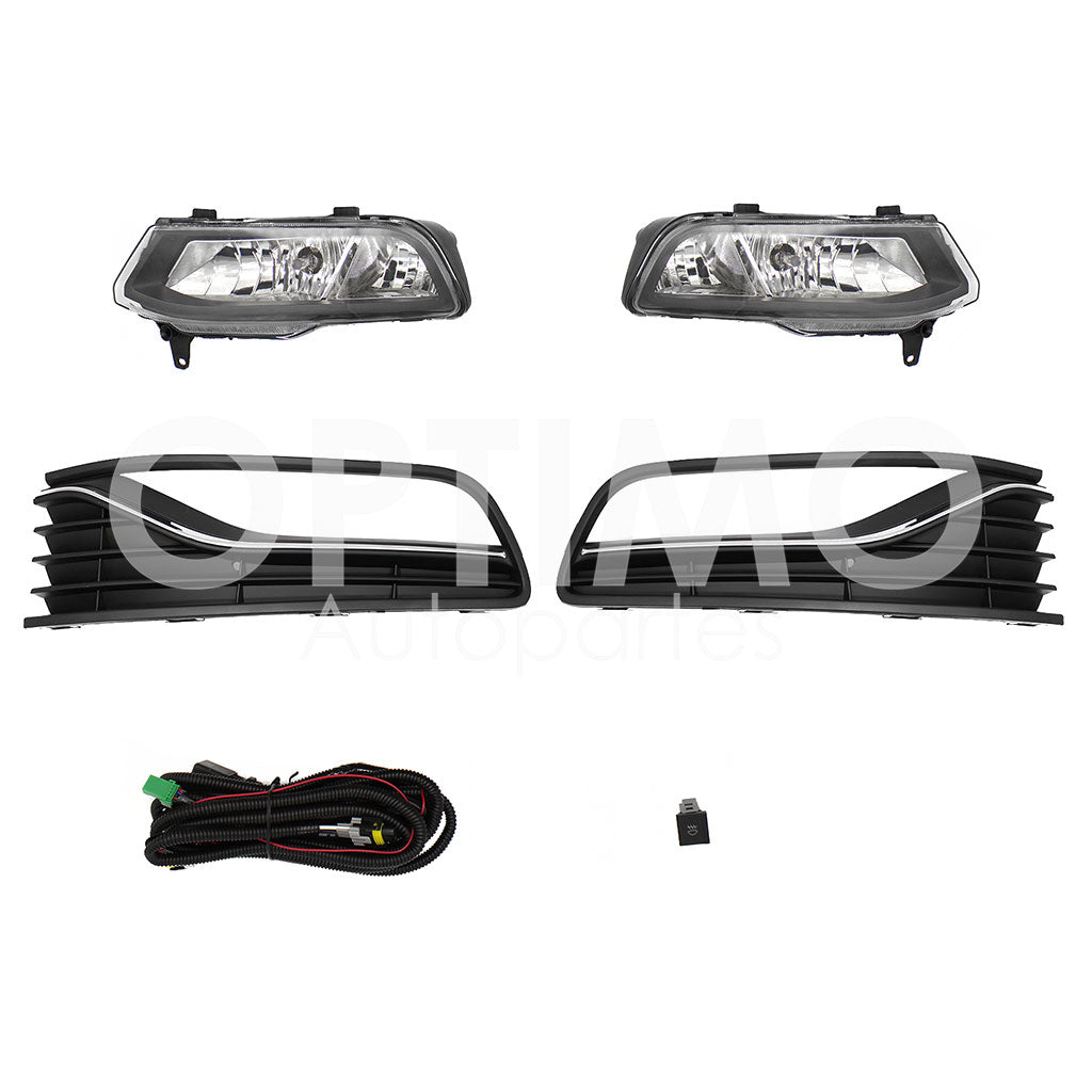 VOLKSWAGEN POLO 2014 2015 2016 2017 2018 2019 KIT FARO AUX C/CABLES C/REJILLAS NEGRAS FILO CROMO C/FOCOS