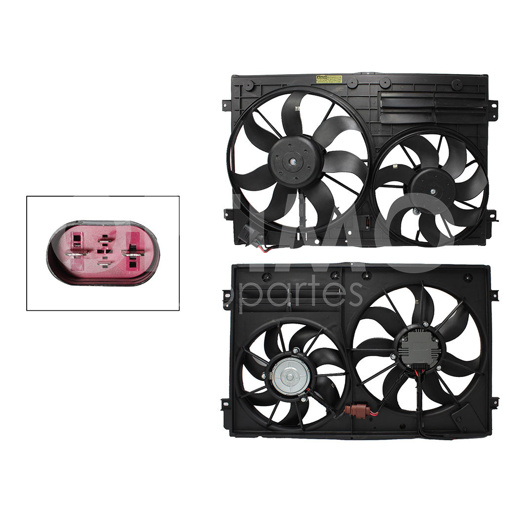 VOLKSWAGEN BORA 2.5L GASOLINA 2006 2007 2008 2009 2010 MOTOVENTILADOR COMPLETO C/AIRE C/TOLVA 4PINES S/RESISTENCIA 1CONECTOR (MOTOR DC/2ASPAS)