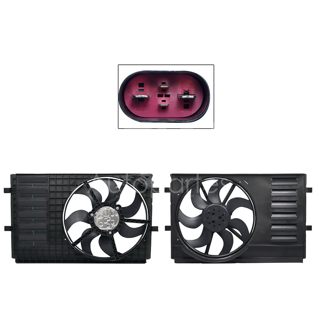 VOLKSWAGEN VENTO 1.6L 2016 2017 2018 2019 2020 2021 2022 MOTOVENTILADOR COMPLETO C/S AIRE C/TOLVA 4PINES S/RES (POLO-TOLEDO 13-19/AD A1 10-19) (MOTOR DC)