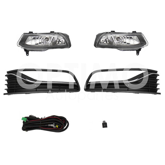 VOLKSWAGEN POLO 2014 2015 2016 2017 2018 2019 KIT FARO AUX C/CABLES C/REJILLAS NEGRAS FILO CROMO C/FOCOS