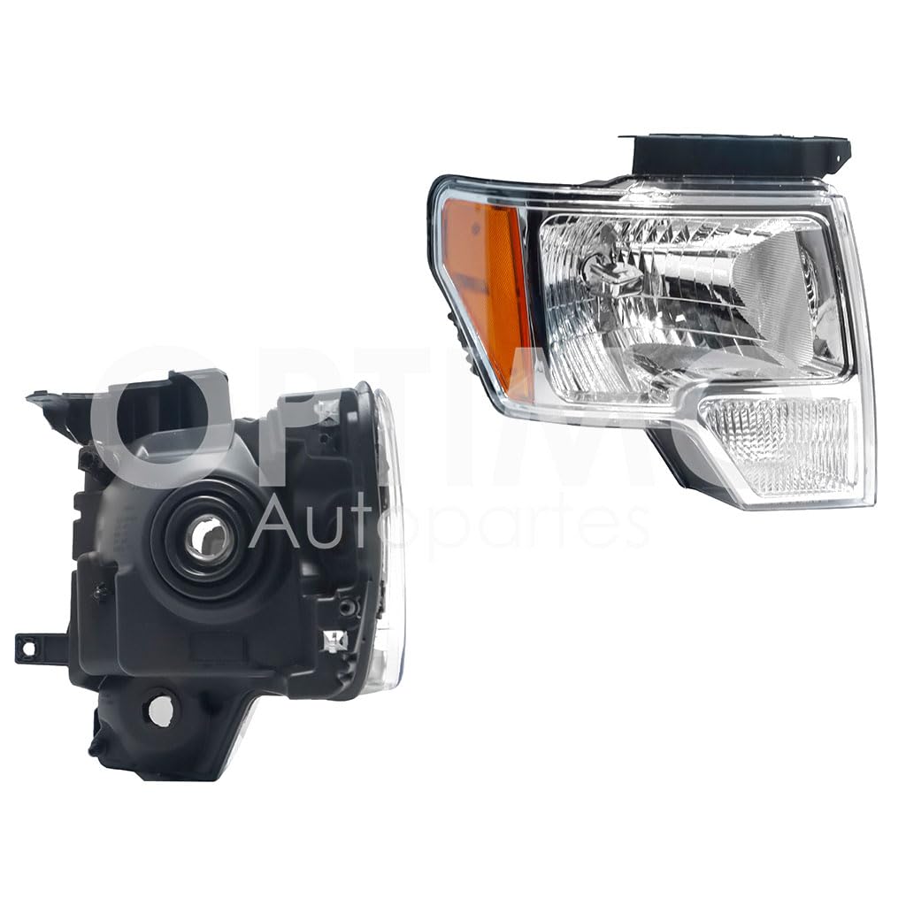 Faro Derecho Compatible con F-150 2009 2010 2011 2012 2013 2014 F/CROMADO C/MICA AMBAR (LOBO 09-14)