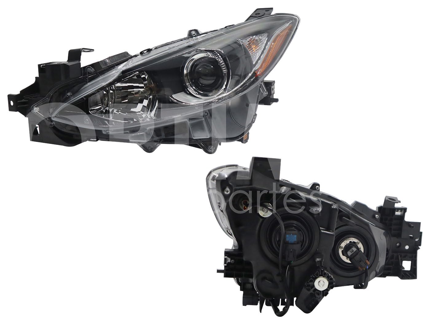 Faro Izquierdo Compatible con MAZDA 3 2014 2015 2016 F/NEGRO C/LUPA C/MICA AMBAR HALOGENO (SEDAN/H-BACK)