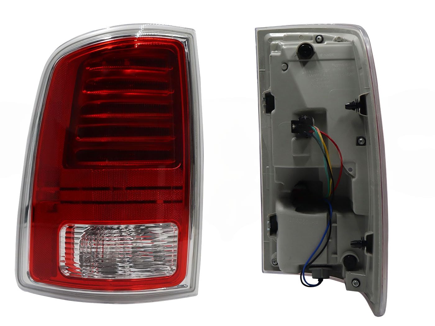 Calavera Izquierda Compatible con RAM 1500/2500 2013 2014 2015 2016 2017 2018 C/ARNES C/LED FILO CROMO (BLANCO/ROJO)