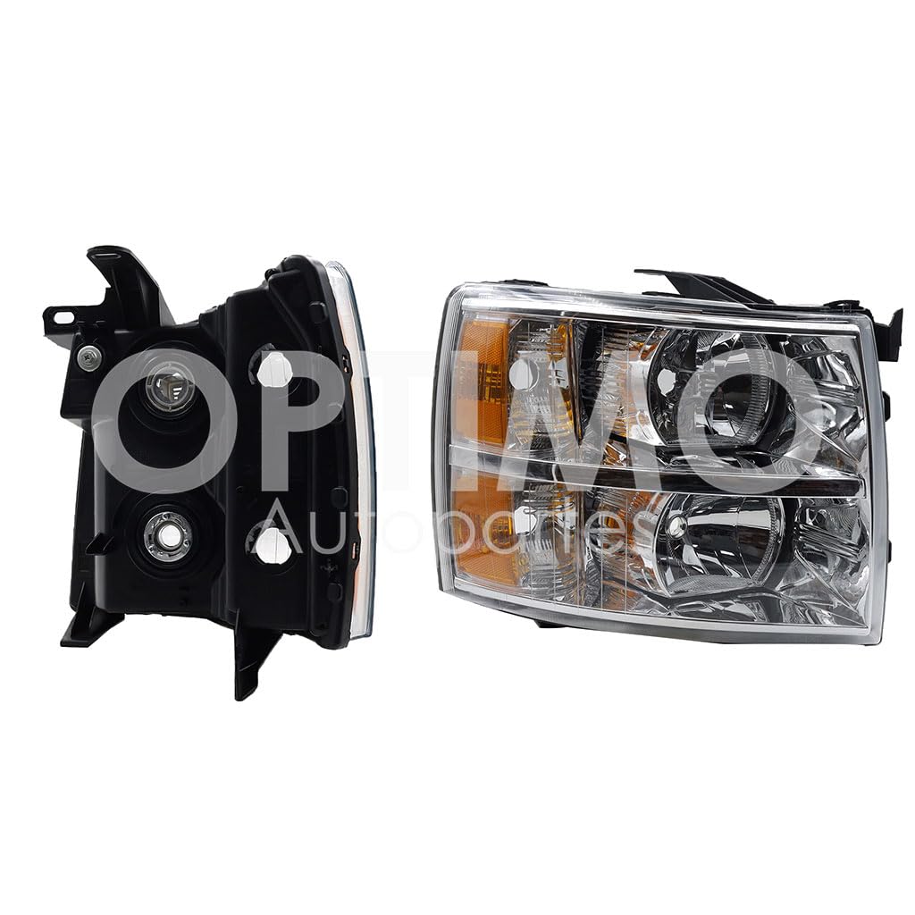 Faro Derecho Compatible con SILVERADO 1500/2500 2007 2008 2009 2010 2011 2012 2013 F/CROMADO C/MICA AMBAR (CHEYENNE 07-13)