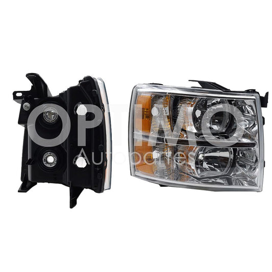 Faro Derecho Compatible con SILVERADO 1500/2500 2007 2008 2009 2010 2011 2012 2013 F/CROMADO C/MICA AMBAR (CHEYENNE 07-13)