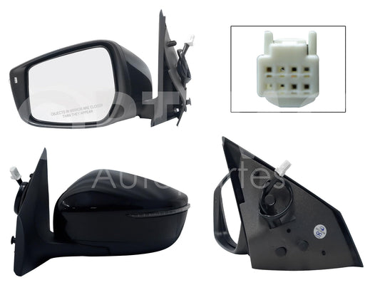 NISSAN VERSA 2015 2016 2017 2018 2019 ESPEJO IZQ ELECT NEGRO P/PINTAR C/LUZ DIRECCIONAL (5PINES)