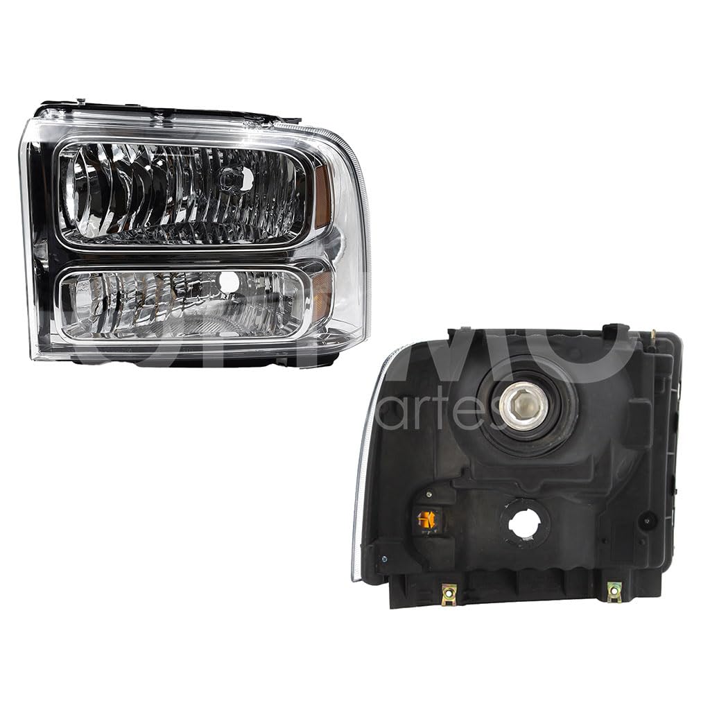 Faro Izquierdo Compatible con F-350 SUPER DUTY 2005 2006 2007 F/CROMADO C/MICA AMBAR (F-450/F-550/EXCURSION)
