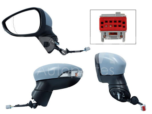 FORD FIESTA 2011 2012 2013 2014 2015 2016 2017 2018 2019 ESPEJO IZQ ELECT GRIS P/PINTAR C/LUZ DIREC C/DESEM C/LUNA CÓNCAVA (6PINES)