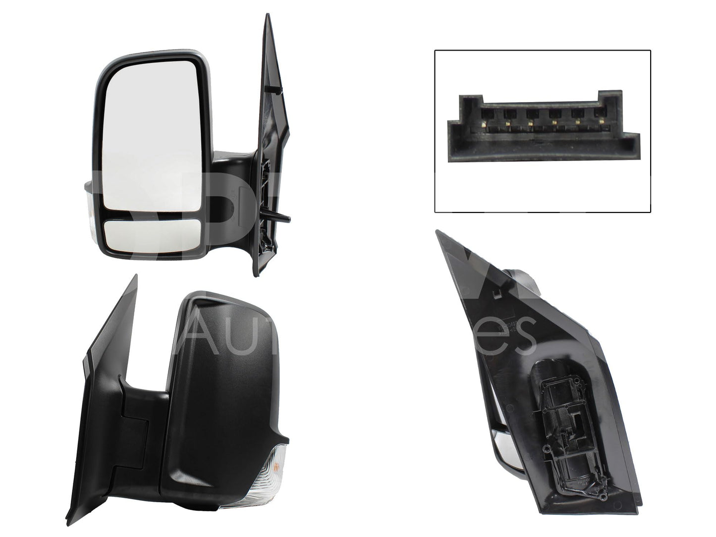 MERCEDES BENZ SPRINTER 2008 2009 2010 2011 2012 2013 2014 2015 2016 2017 2018 2019 ESPEJO IZQ ELECT NEGRO POROSO C/LUZ DIREC (2 LUNAS) (6PINES) (VW CRAFTER 08-18)