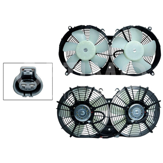 Moto Ventilador Compatible con HIACE 2.7L 2005 2006 2007 2008 2009 2010 2011 2012 2013 2014 2015 2016 2017 2018 2019 C/AIRE > Con Tolva 2PIN (2MOTOR/2ASPA)