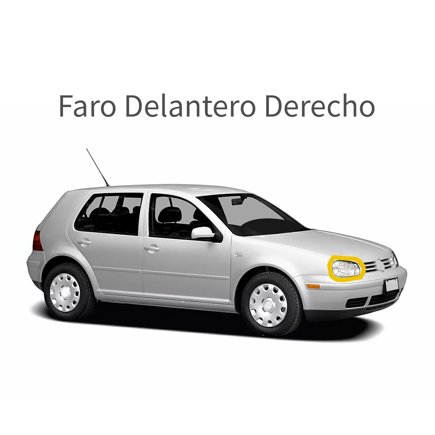 Faro Delantero Derecho VW Golf 1999 2000 2001 2002 2003 2004 2005 2006 2007 | Sin Lupa | Con Foco | Ambar con Vidrio
