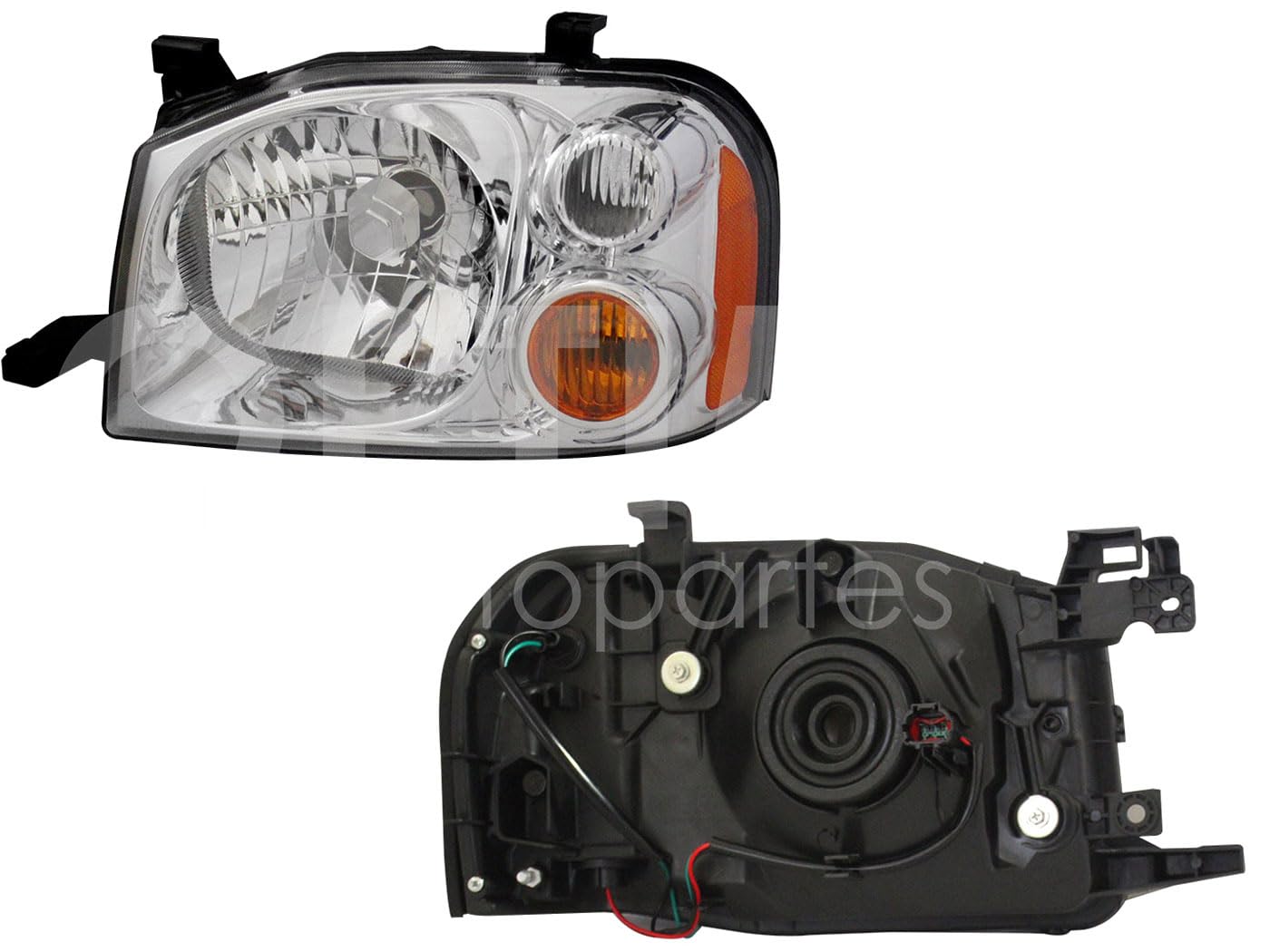 Faro Izquierdo Compatible con NP-300 (D-22) 2/4WD 2008 2009 2010 2011 2012 2013 2014 2015 F/CROMADO C/CUARTO MICA AMBAR (FRONTIER 2-4WD 11-15)