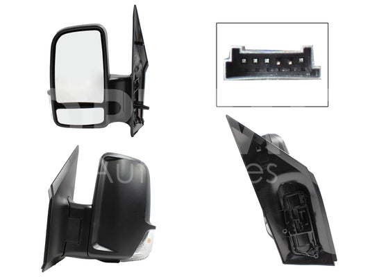 MERCEDES BENZ SPRINTER 2008 2009 2010 2011 2012 2013 2014 2015 2016 2017 2018 2019 ESPEJO IZQ MANUAL NEGRO POROSO S/CONTROL C/LUZ DIREC (2 LUNAS) VW CRAFTER 08-18