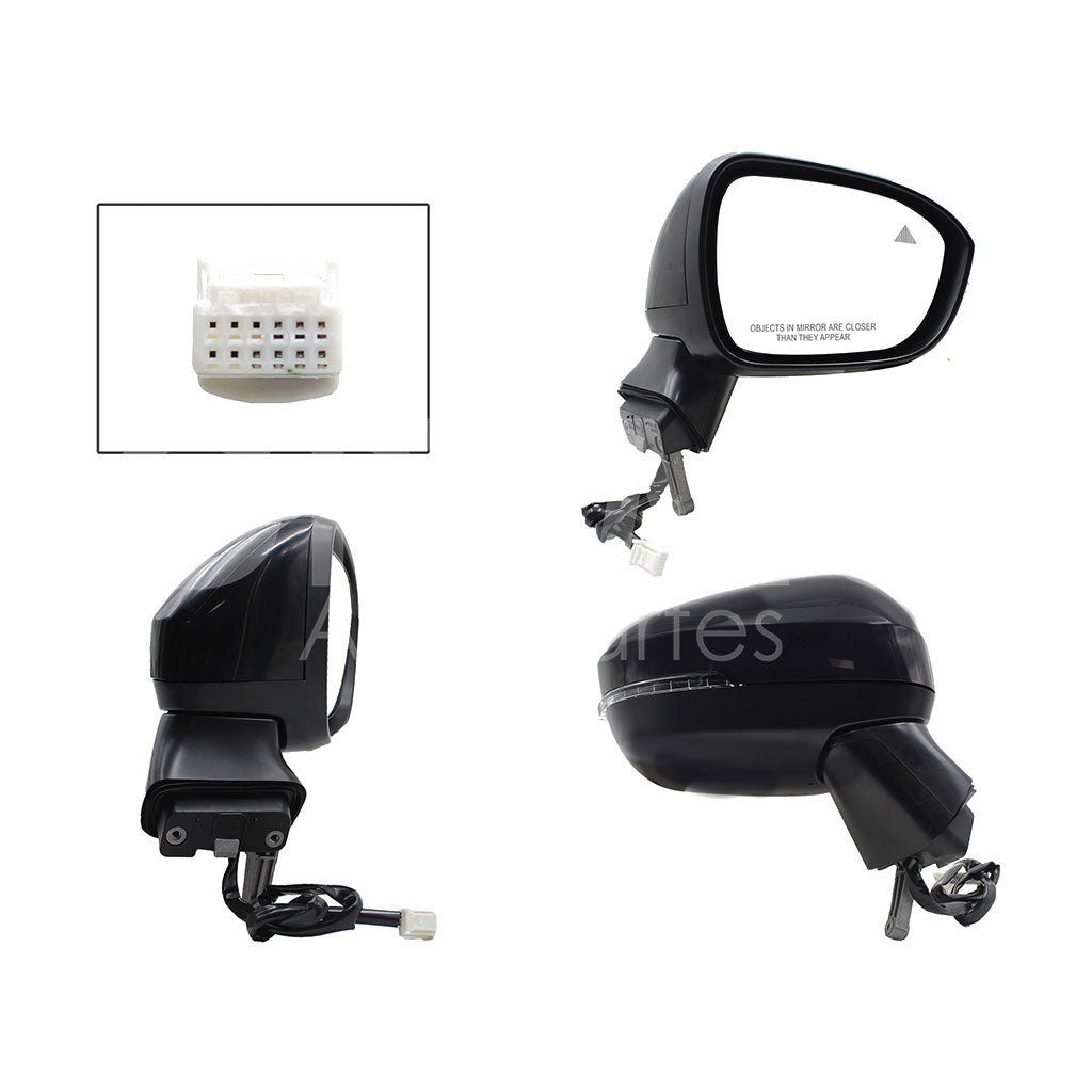 NISSAN X-TRAIL 2023 2024 ESPEJO DER ELECT NEGRO P/PINTAR C/LUZ DIREC C/DESEM C/DETECTOR PU CIEGO (7PINES)