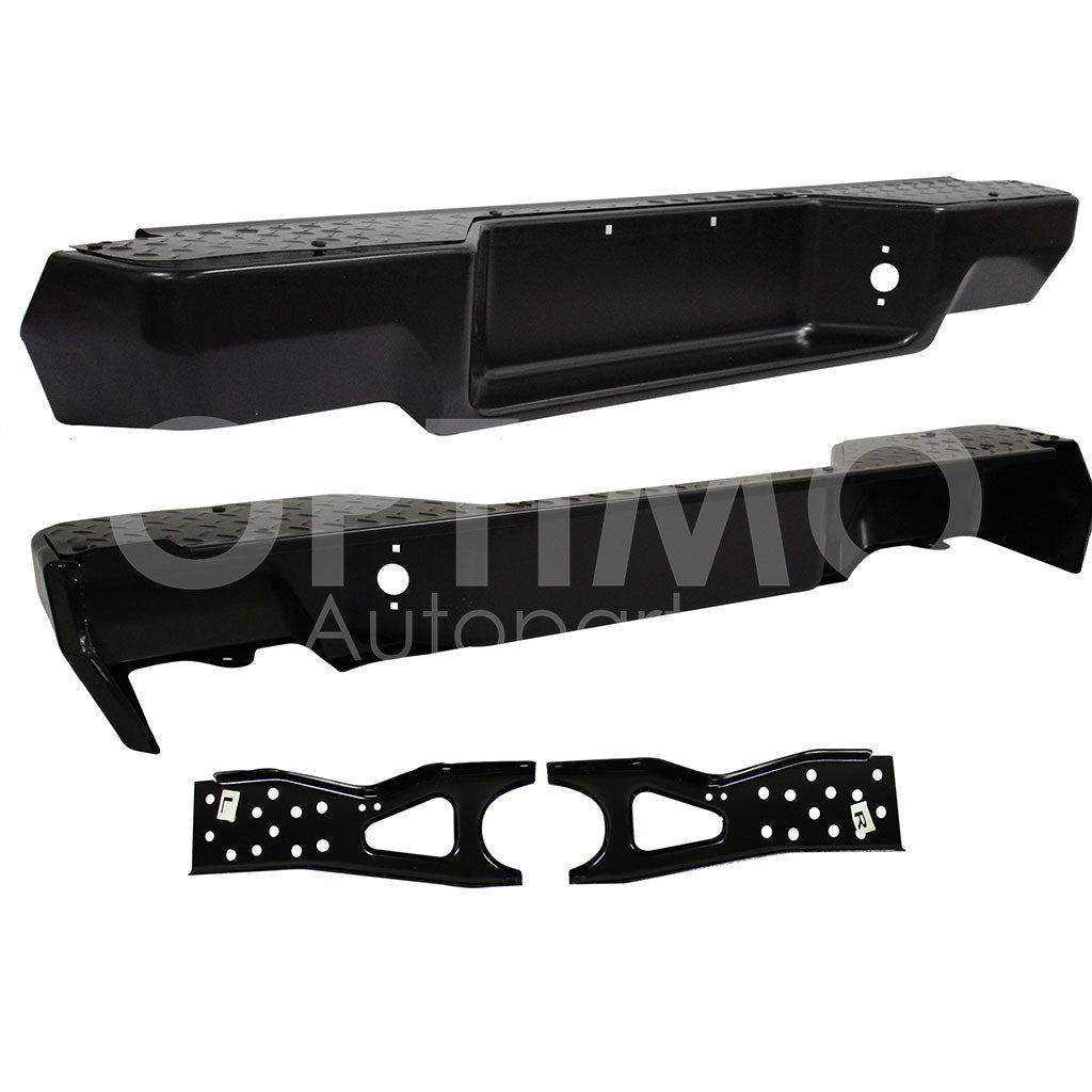 NISSAN NP-300 (D-22) 2/4WD 2008 2009 2010 2011 2012 2013 2014 2015 DEFENSA TRASERA NEGRA ESCALON C/BRACKS (D-21 94-07)