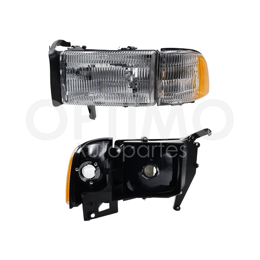 1994 - 2001  CHRYSLER / DODGE RAM 1500 FARO DER F/CROMADO C/CUARTO C/CARCAZA C/MICA AMBAR