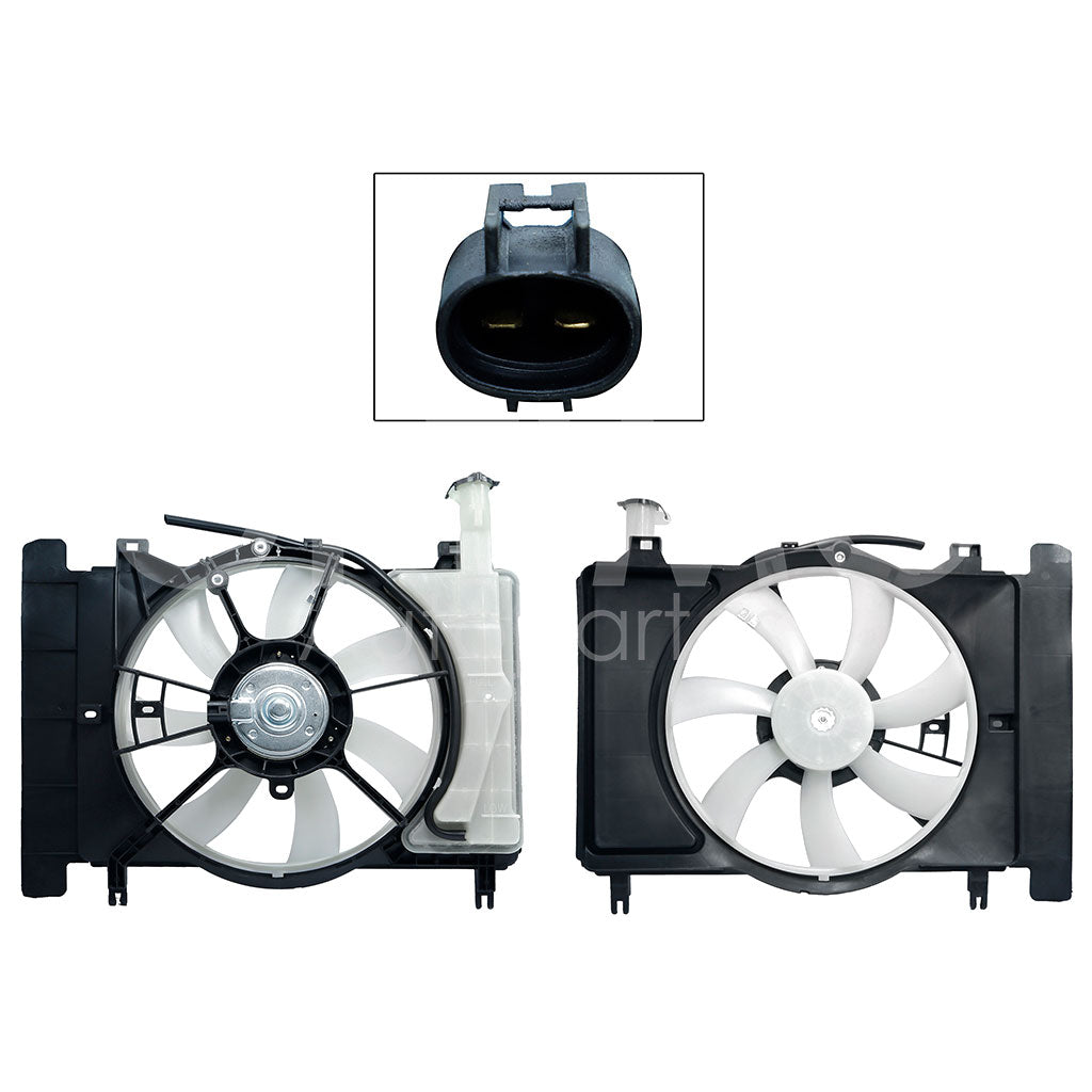 TOYOTA YARIS 1.5L 2006 2007 2008 2009 2010 2011 2012 2013 2014 2015 2016 2017 MOTOVENTILADOR COMPLETO C/S AIRE C/TOLVA C/DEPOSITO 2PINES C/RESISTENCIA