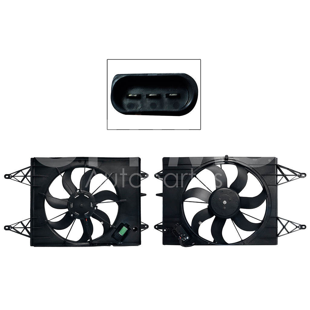 VOLKSWAGEN GOL 1.6L 2008 2009 2010 2011 2012 2013 2014 2015 2016 2017 2018 2019 2020 2021 MOTOVENTILADOR COMPLETO C/AIRE C/TOLVA 3PINES C/RESISTENCIA (SAVEIRO 10-23)